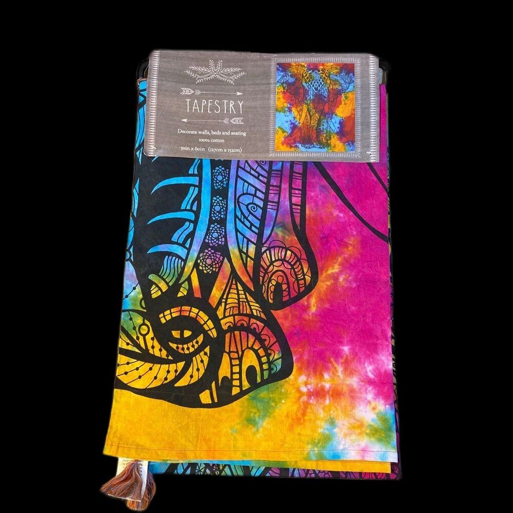 Tie-dyed Elephant Tapestry, Decorative Wall Hanging, Hippie, Gypsy, A-1